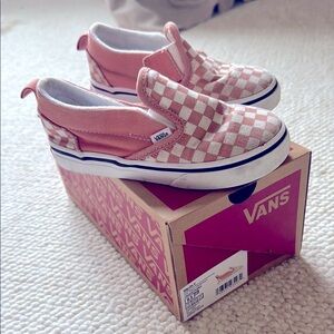 Vans Kids Slip-On Checkerboard Shoes - Peach +White 9.5T